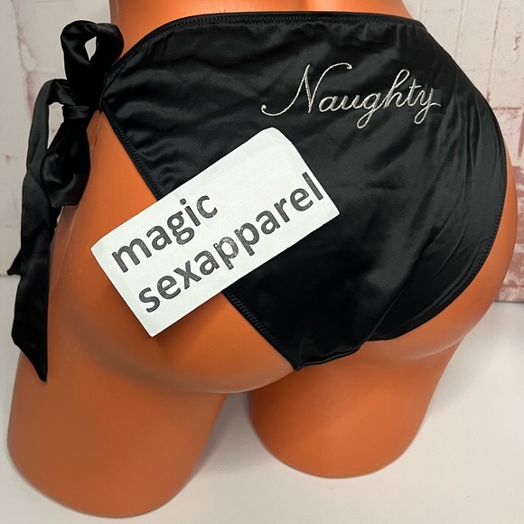 VS S M L NAUGHTY SATIN BOWS EMBROIDERY WAIST SIDE TIE CHEEKY PANTY VERY SEXY - Picture 1 of 2